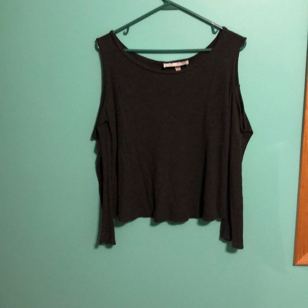 Cropped dark gray shoulder-less top